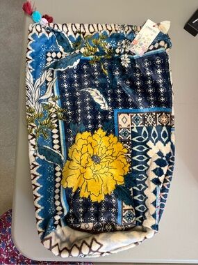 Johnny Was Blue Floral Patchwork Cozy Blanket Bag